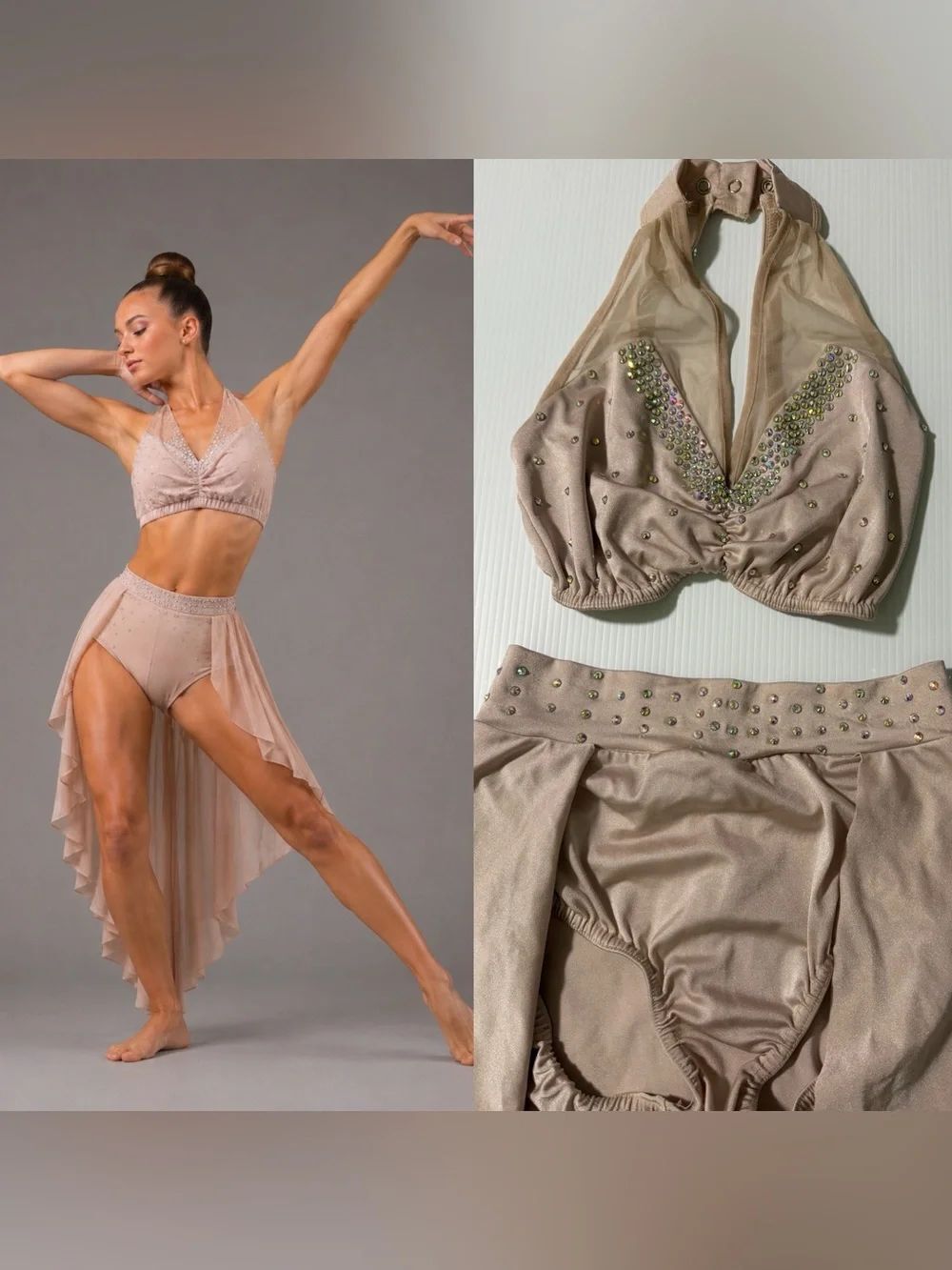 Kelle dance solo costume blush pink 2 piece rhinestone lyrical SA-Small adult